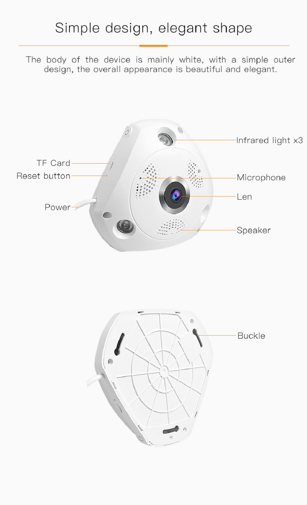 Vstarcam C61S 1080P WiFi Panoranic Fisheye Infrared Camera H.264 Compression Night Vision Camera - White EU Plug