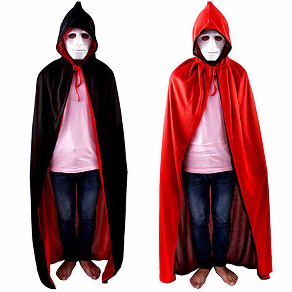 Halloween Super Party Boys Cape Clothes Hooded Type Dual Layers Cloak Cosplay Costume 140cm Length - Black + Red