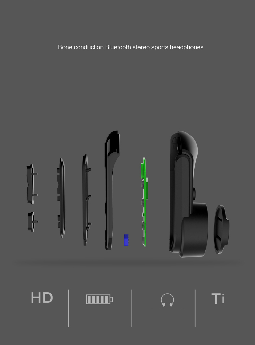Bone Conduction Bluetooth Sports Wireless Earphones Open Ear Headset Water Resistant with Noise Reduction Microphone Headphones-Black
