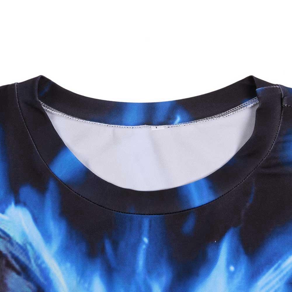 3D Printed Wolf Pattern Hip Hop Rock Men's Unisex Short Sleeve O-neck T-shirt Size XL - Blue