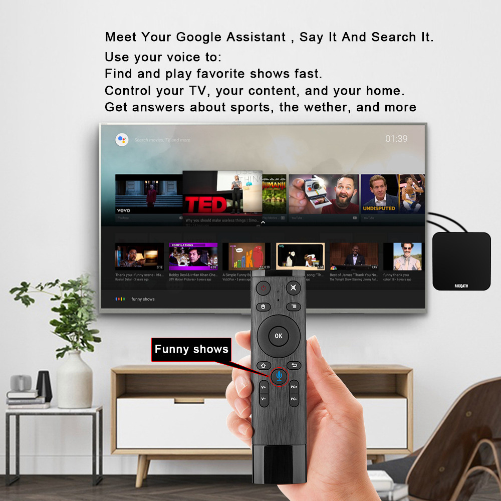 MXQATV Amlogic S905W Android TV 7.1 2GB/8GB 4K TV BOX with Voice Remote 2.4G WIFI LAN HDMI H.265 Decoding