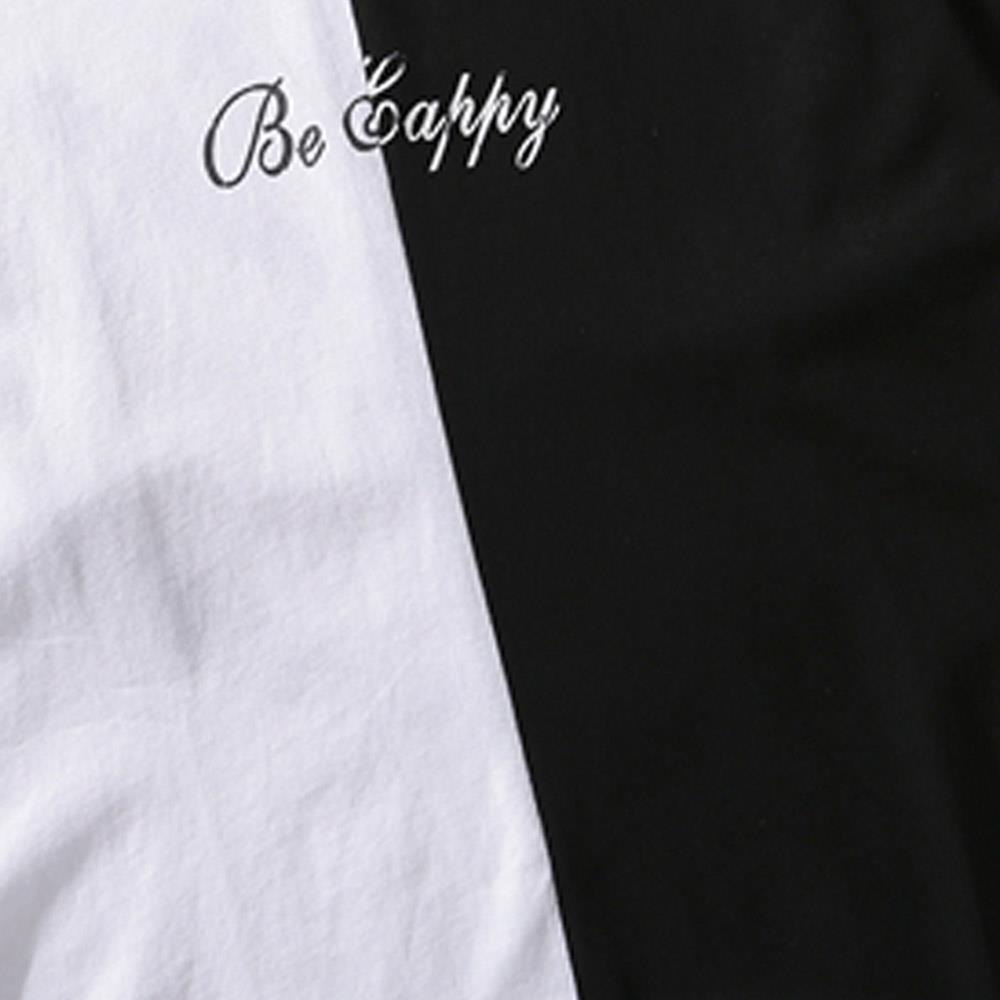 Oversize Harajuku Fashion Brand Men And Women Short-sleeved T-shirt Students Cotton Half Sleeve GH-1757 Size L - Black + White