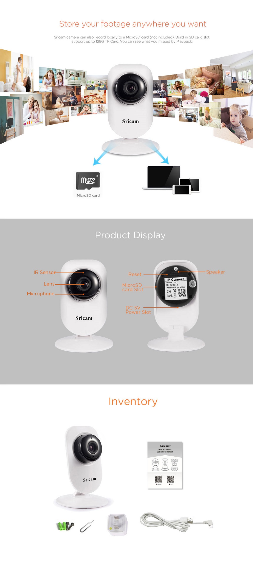 Sricam SP009B 720P Network Infrared Wireless IP Camera H.264 WiFi Night Vision Motion Detection - White US Plug