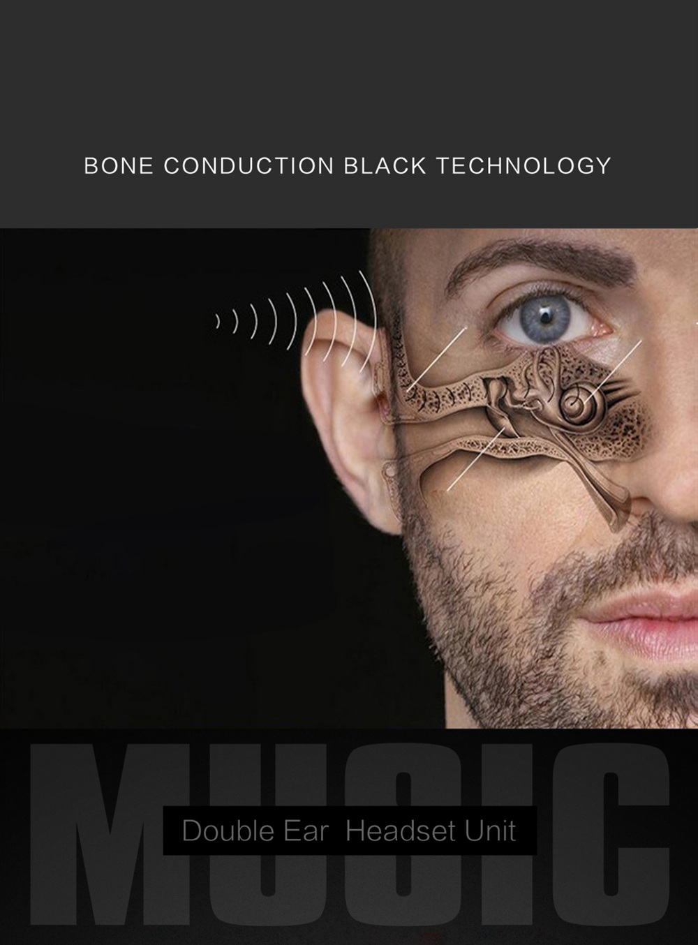 Bone Conduction Bluetooth Sports Wireless Earphones Open Ear Headset Water Resistant with Noise Reduction Microphone Headphones-Black