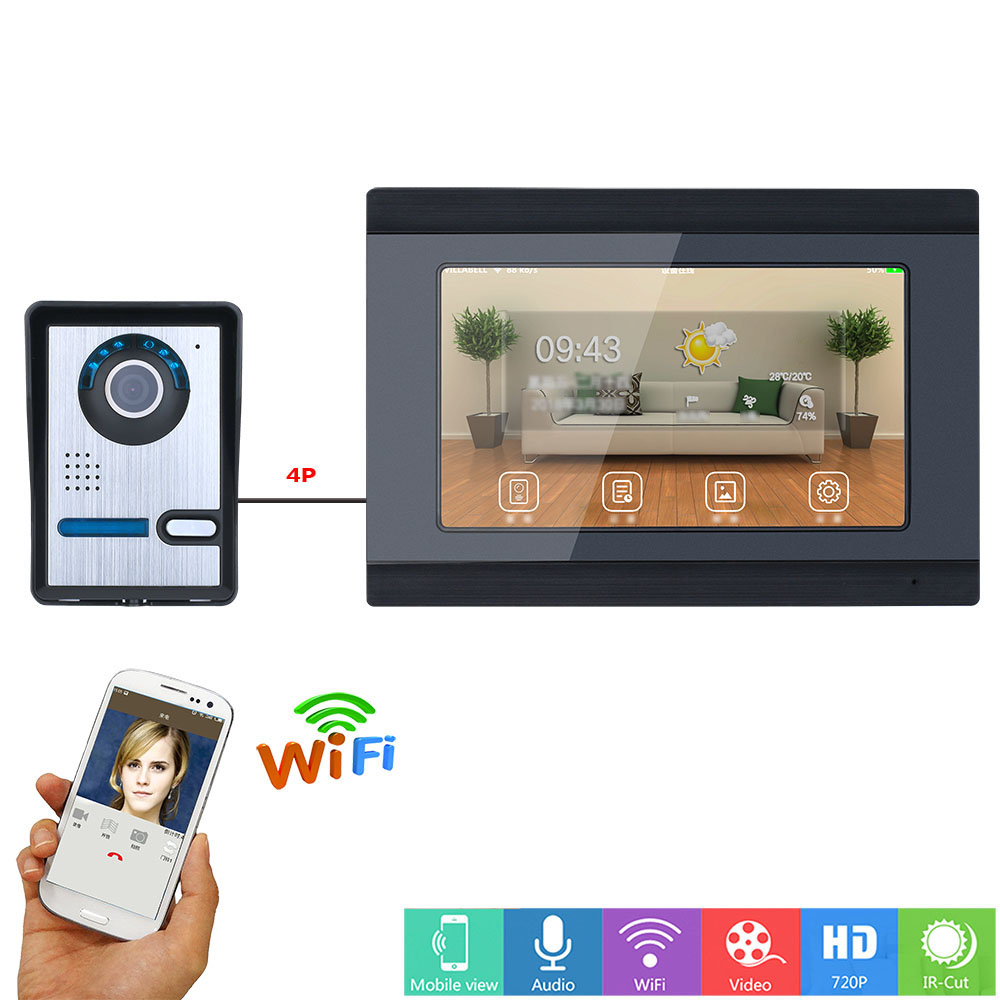 SY709BFA11 7 Inch Wired Wifi Video Door Phone Doorbell Intercom Entry Kit Wired Camera Night Vision - Black US Plug