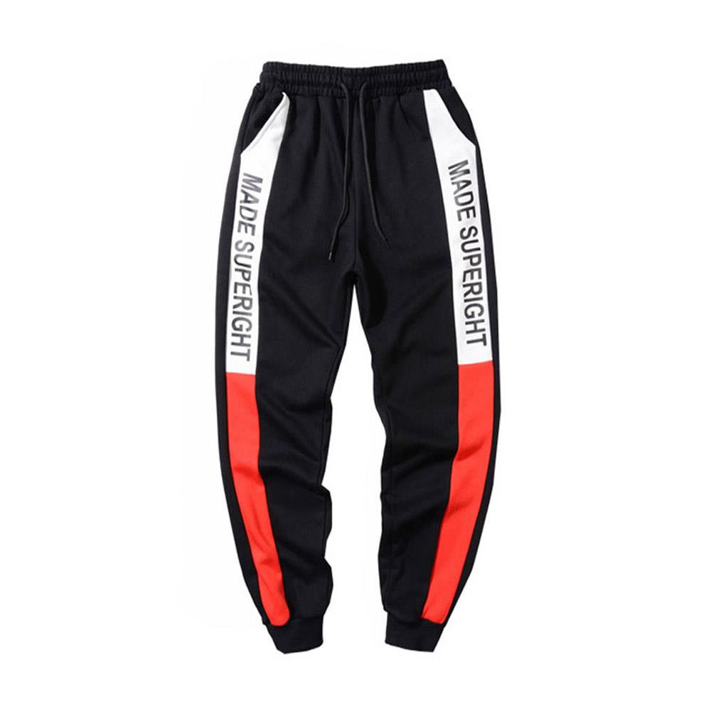 Men's Fashion Casual Loose Chemical Fiber Cotton Striped Comfortable Ankle Banded Pants GH-CR126 Size XL - Red + Black