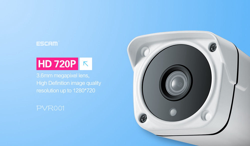 ESCAM PVR001 ONVIF HD 720P IP Camera P2P Day Night Vision Motion Detectio Private Cloud Water Resistant Security - White/UK Plug