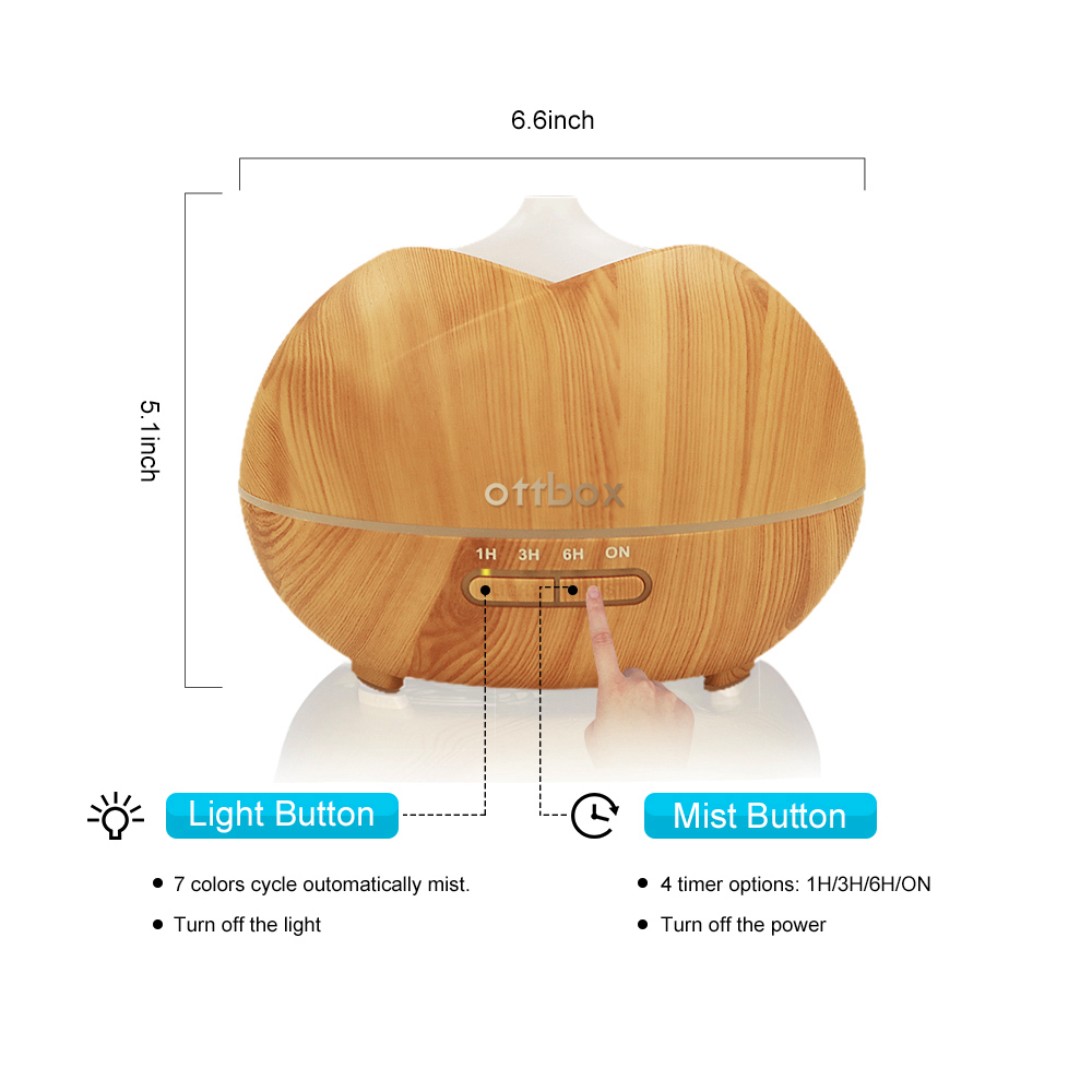 OTTBOX Multi-function Essential Oil Diffuser 450ml Waterless Auto Off 7 LED Lights Table Lamp for Children Home Yoga Office - Wood Grain