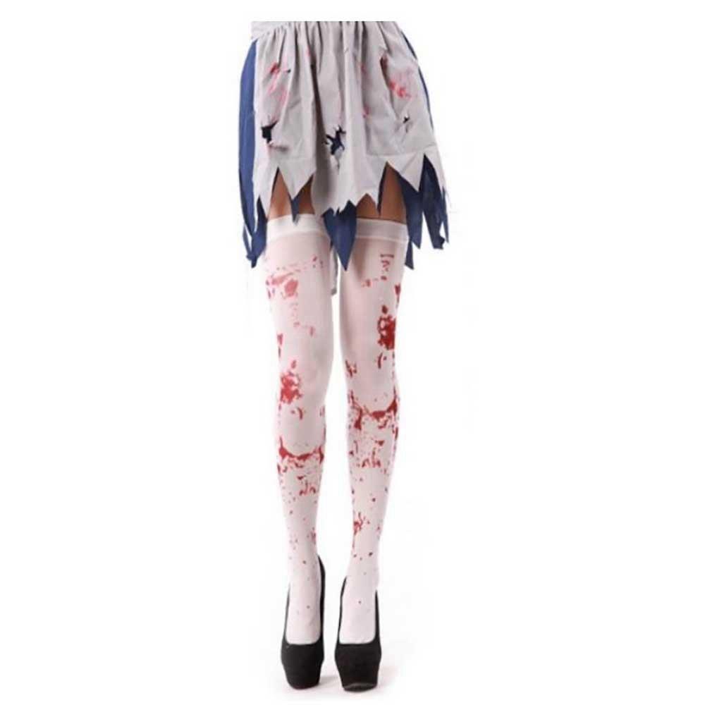 Halloween Costume Over The Knee Socks Fake Red Blood Stained Bloody White Horror 1 Pair