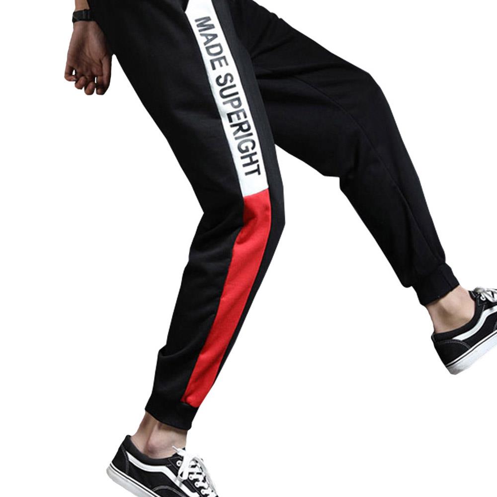 Men's Fashion Casual Loose Chemical Fiber Cotton Striped Comfortable Ankle Banded Pants GH-CR126 Size XL - Red + Black