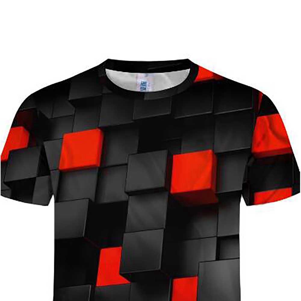 3D Digital Printed Geometric Quadrilateral Men's Fashion Summer Unisex Short Sleeve O-neck T-shirt Size L - Black