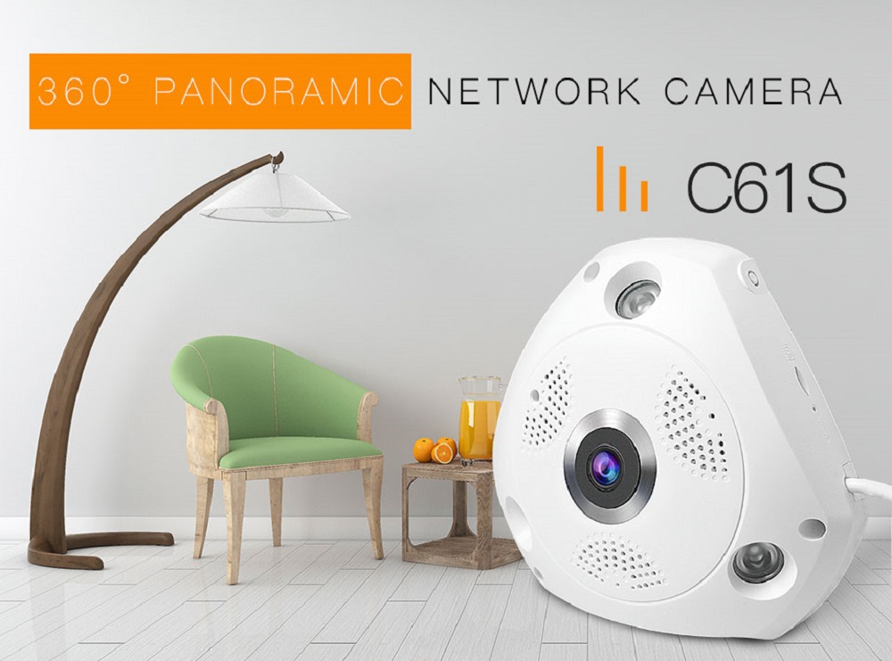 Vstarcam C61S 1080P WiFi Panoranic Fisheye Infrared Camera H.264 Compression Night Vision Camera - White EU Plug