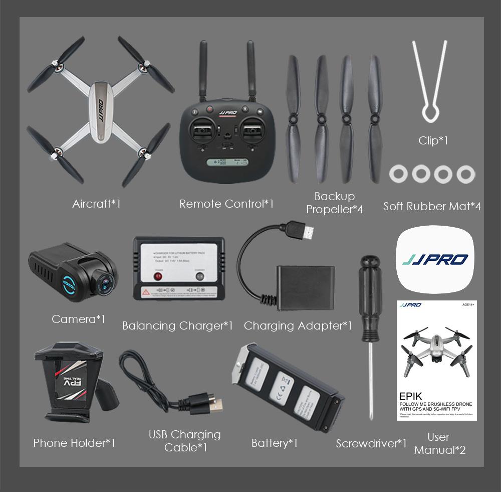 JJRC JJPRO X5 EPIK 5G WIFI 1080P FHD FPV One-Axis Gimble with GPS Follow Me Mode RC Quadcopter RTF - Two Battery