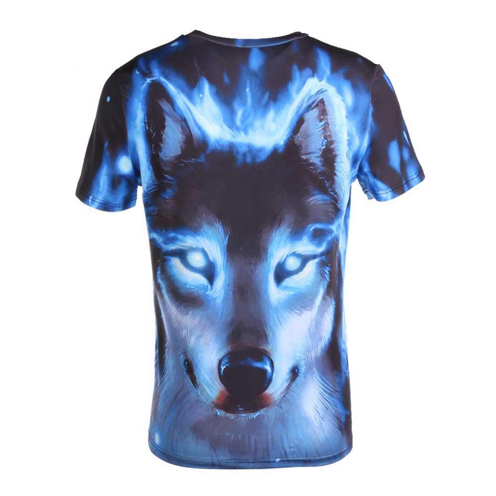 3D Printed Wolf Pattern Hip Hop Rock Men's Unisex Short Sleeve O-neck T-shirt Size XL - Blue