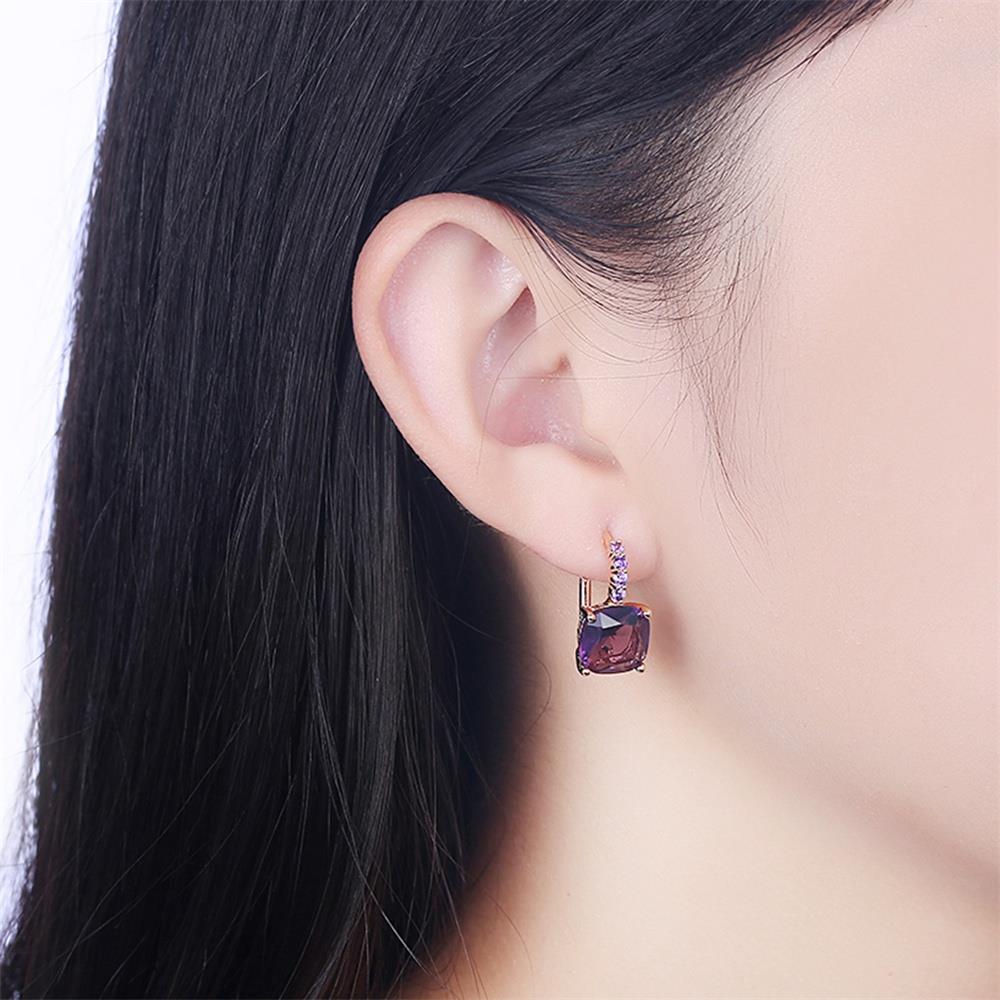 1 Pair Women's Fashion Beautiful Simple Rhinestone Earring Stylish Jewelry - Purple
