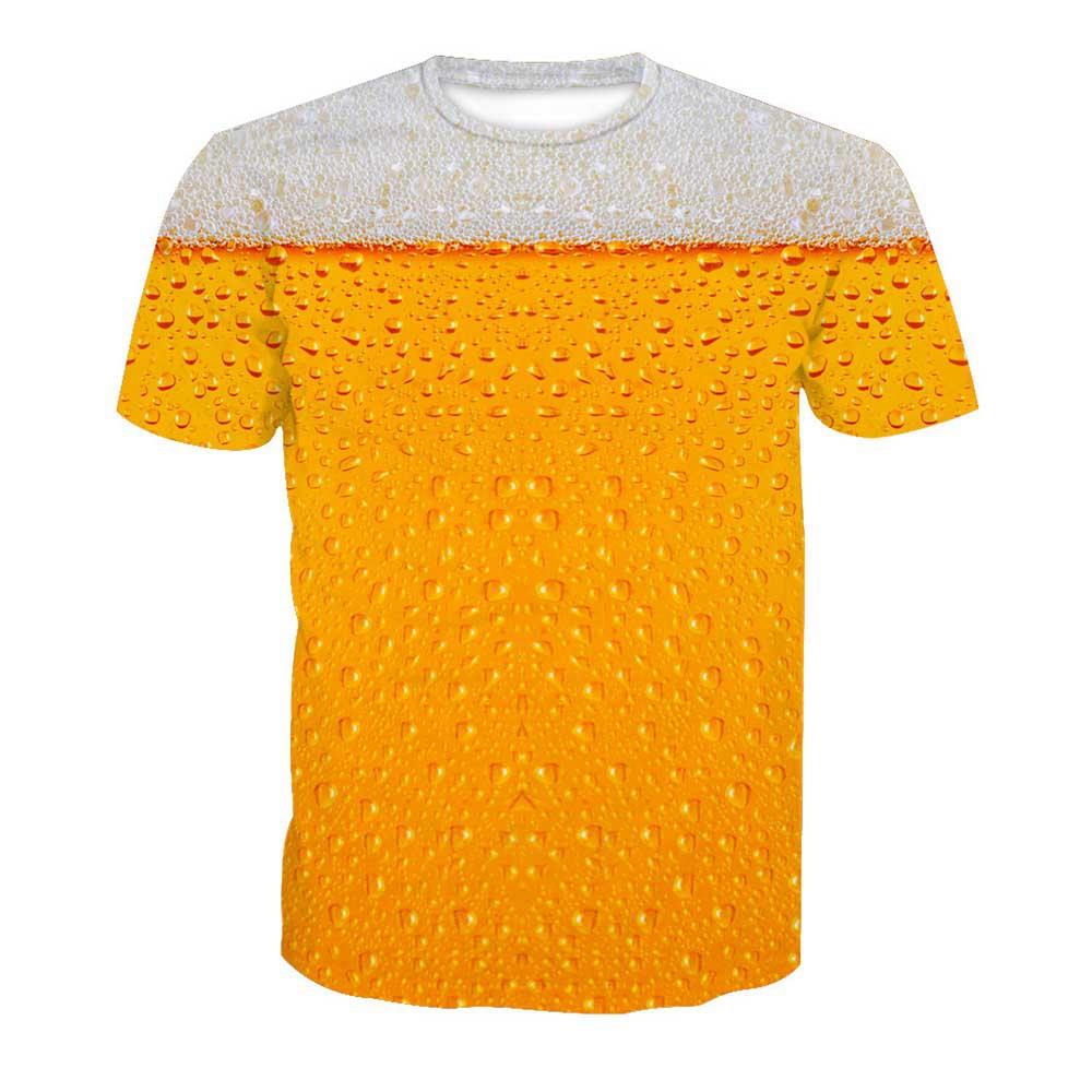 3D Printed Beer Liquid Bubble Men's Fashion Summer Unisex Short Sleeve O-neck T-shirt Size L - Yellow