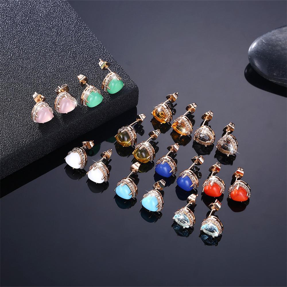 1 Pair Women's Fashion Beautiful Simple Heart-shaped Rhinestone Earrings Stylish Jewelry - Light Yellow