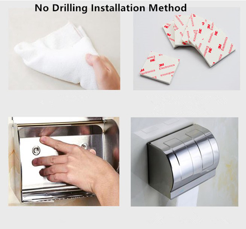 Stainless Steel Paper Holder Toilet Paper Box Thickened Roll Paper Box Water Resistant - Silver