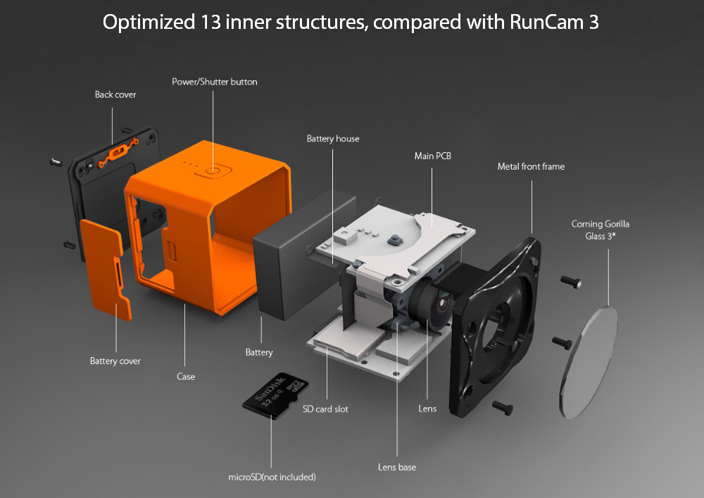 RunCam 3S Excellent WDR 1080P 60FPS FOV 160 Degree FPV Action Camera Built-in Wi-Fi Module Replaceable Battery
