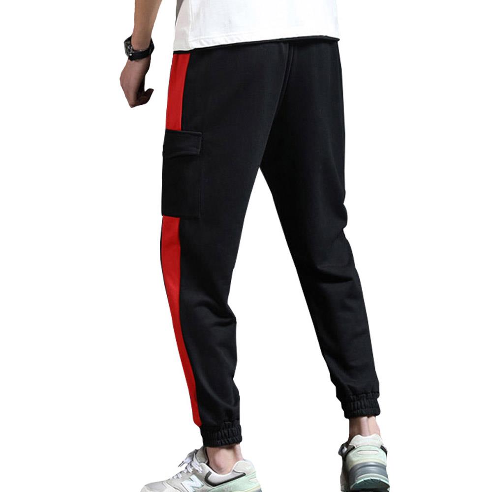 Men's Fashion Casual Loose Chemical Fiber Cotton Striped Comfortable Ankle Banded Pants GH-CR128 Size L - Black