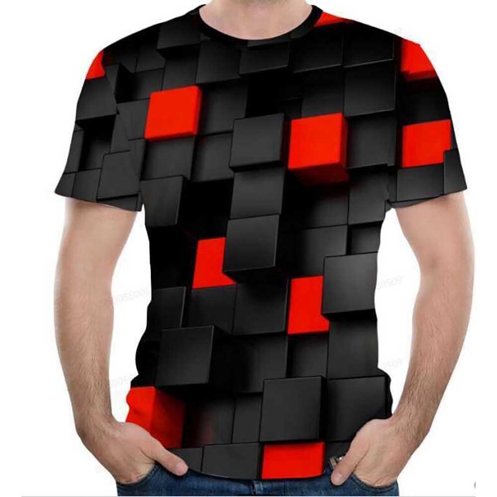3D Digital Printed Geometric Quadrilateral Men's Fashion Summer Unisex Short Sleeve O-neck T-shirt Size L - Black