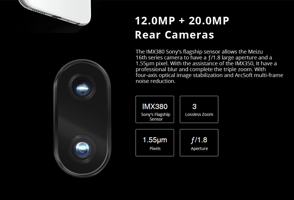 Meizu 16th Plus 6.5 Inch 4G LTE Smartphone Snapdragon 845 8GB 128GB 12.0MP+20.0MP Dual Rear Cameras Flyme 7 Fast Charge In Display Fingerprint - Black