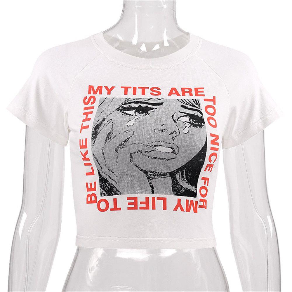 Women Sexy Cotton Print Slim Print T-shirts for Girls In Tears Size M - White
