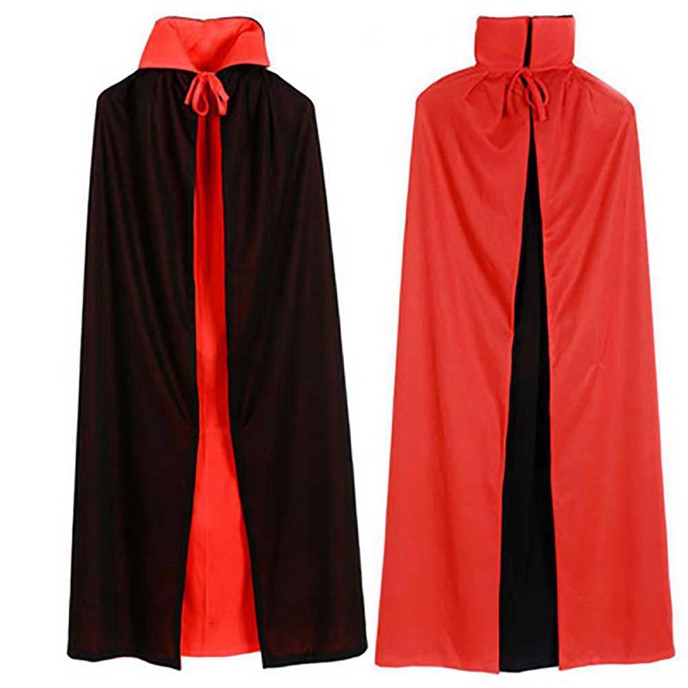 Halloween Super Party Boys Cape Clothes Hooded Type Dual Layers Cloak Cosplay Costume 140cm Length - Black + Red
