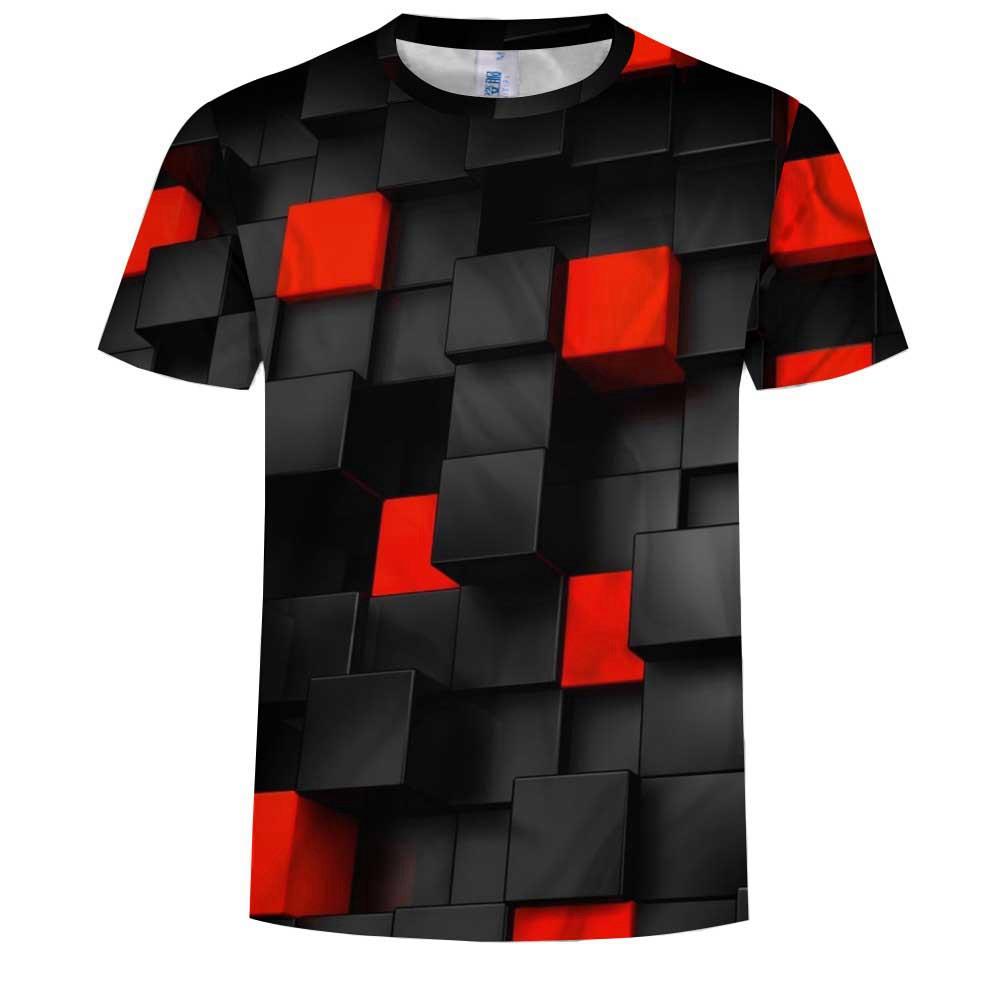 3D Digital Printed Geometric Quadrilateral Men's Fashion Summer Unisex Short Sleeve O-neck T-shirt Size L - Black