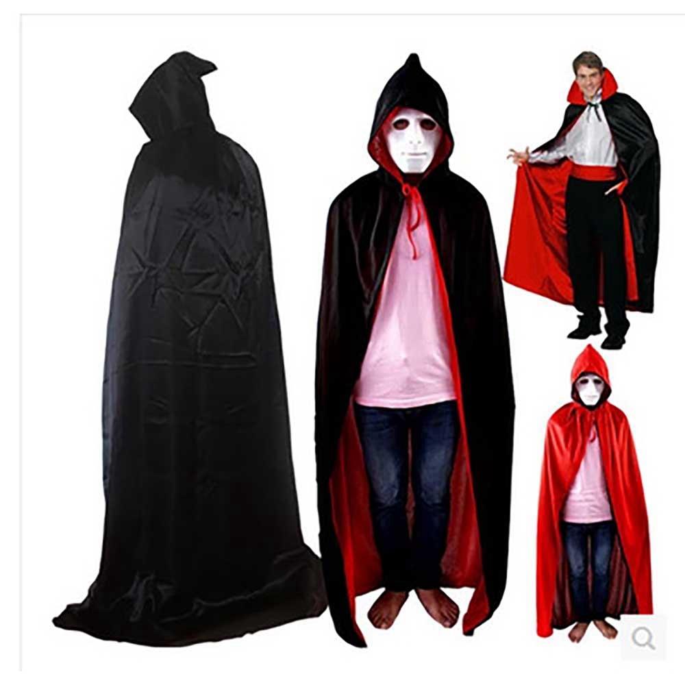 Halloween Super Party Boys Cape Clothes Collar Type Dual Layers Cloak Cosplay Costume 120cm Length - Black + Red