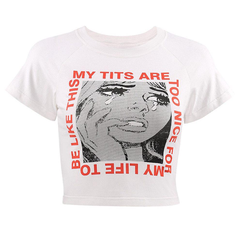Women Sexy Cotton Print Slim Print T-shirts for Girls In Tears Size M - White