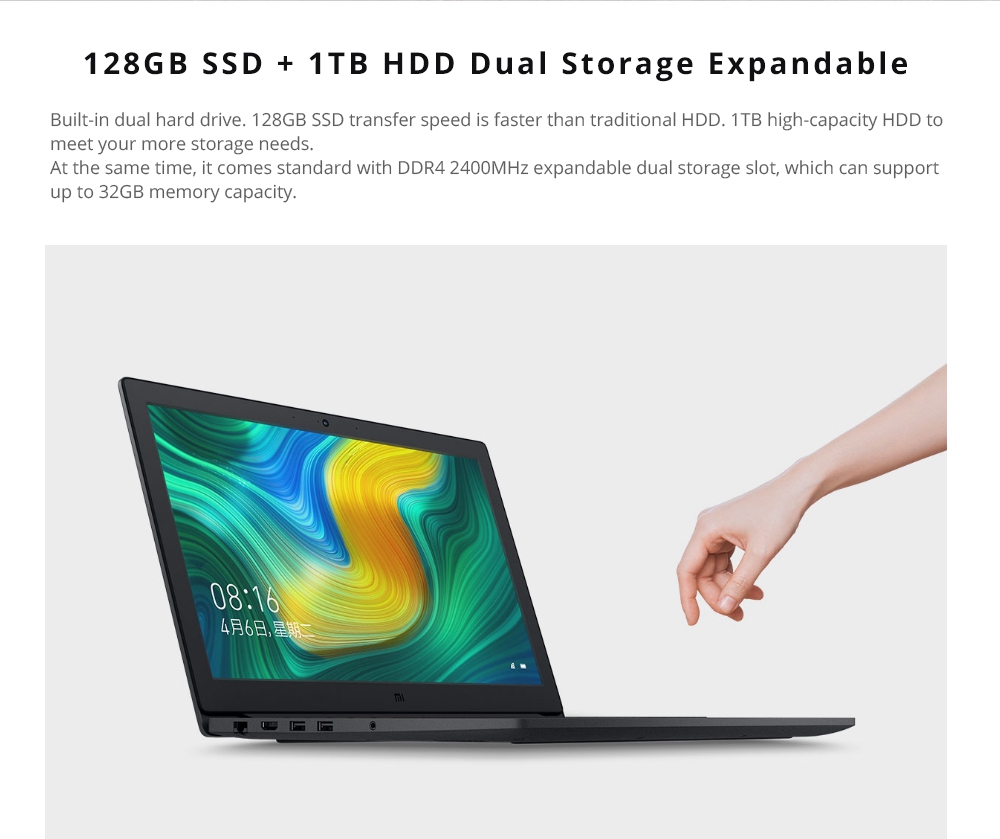 Xiaomi Mi Notebook Intel Core i5-8250U Quad-Core 15.6" FHD Screen 1920*1080 GeForce® MX110 2GB DDR5 4GB DDR4 128GB SSD 1TB HDD - Dark Grey