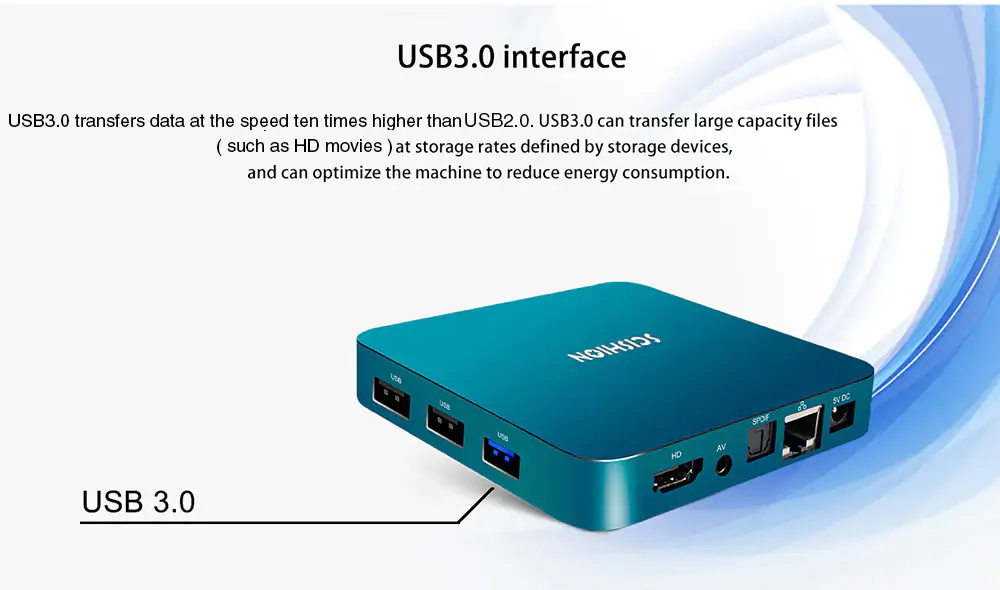 SCISHION AI ONE RK3328 Android 8.1 KODI 17.6 2GB/16GB 4K TV Box with LED Display WIFI Bluetooth LAN USB3.0