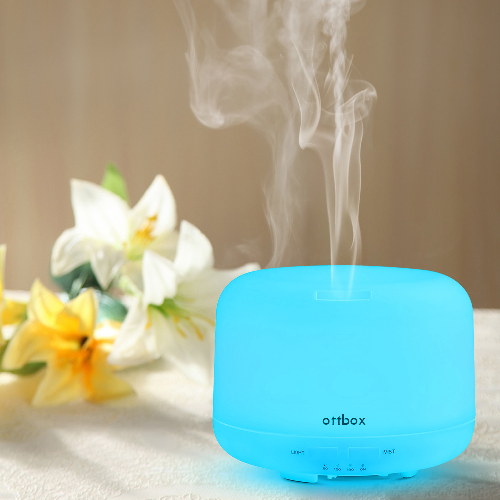 OTTBOX Multi-function Essential Oil Diffuser 400ml Waterless Auto Off 7 LED Lights Table Lamp for Children Home Yoga Office - White