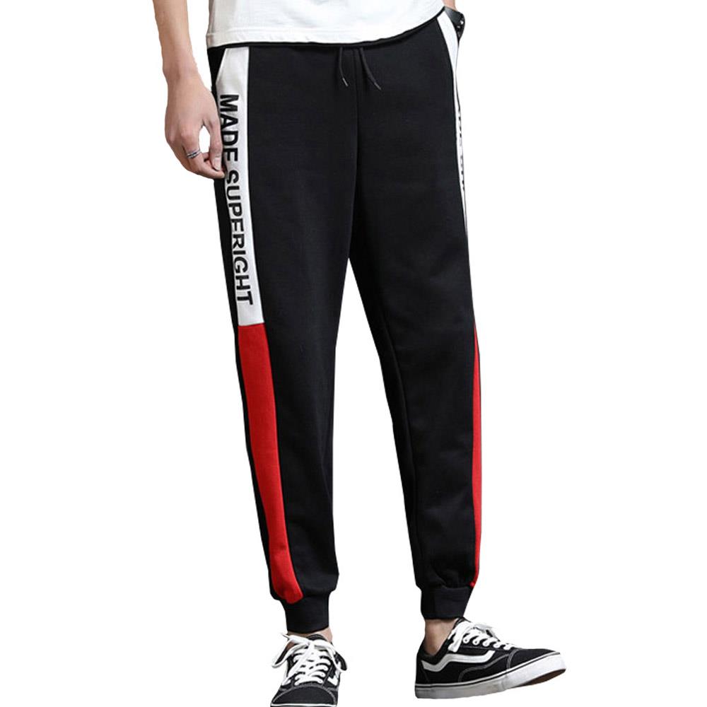 Men's Fashion Casual Loose Chemical Fiber Cotton Striped Comfortable Ankle Banded Pants GH-CR126 Size XL - Red + Black