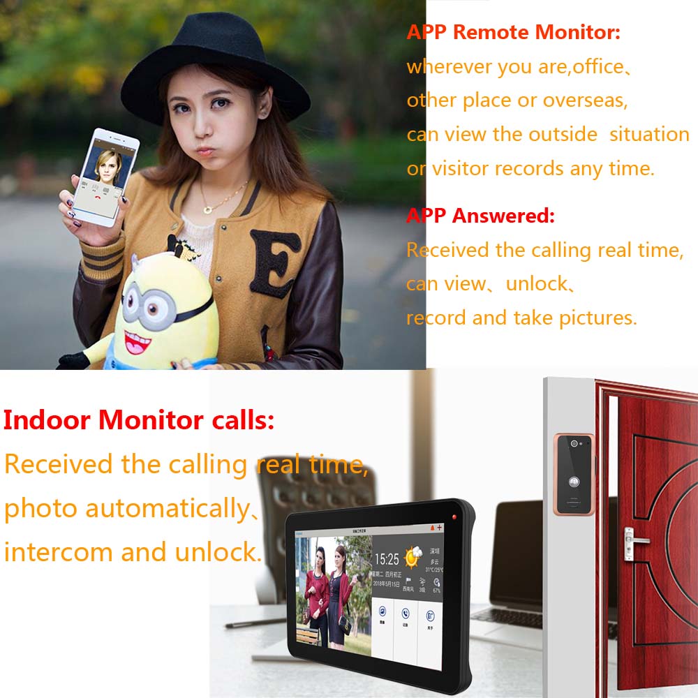 SY908MJS11 9 Inch Wireless Wifi RFID Password Video Doorbell Intercom Entry Kit Night Vision - Black US Plug