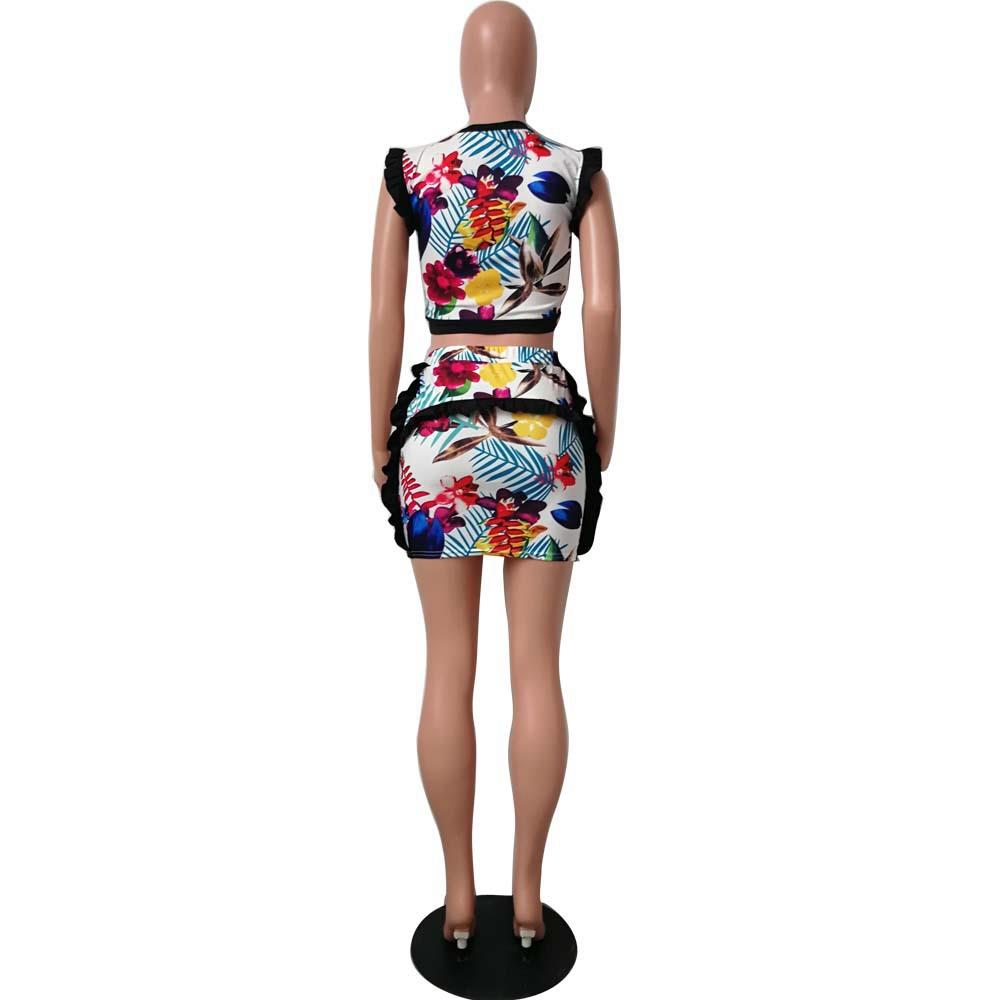 Sexy Floral Evening Party Sexy Dress Night Club Wear Charming Wraps Hip Clubwear 2 Pieces Suit Size XL - Color