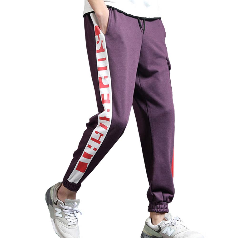 Men's Fashion Casual Loose Chemical Fiber Cotton Striped Comfortable Ankle Banded Pants GH-CR128 Size L - Black