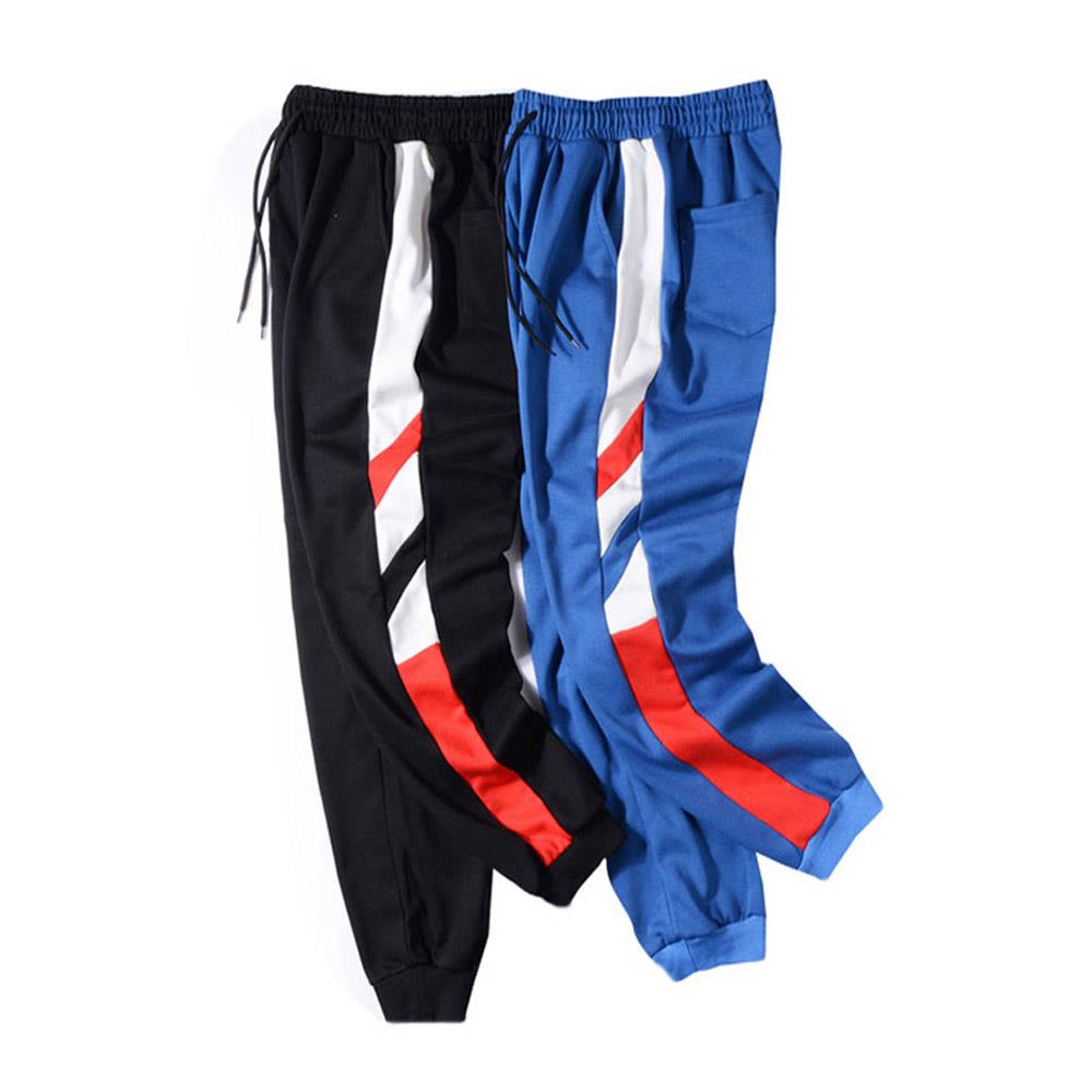 Men's Fashion Casual Loose Chemical Fiber Cotton Striped Comfortable Ankle Banded Pants Size XXL - Blue