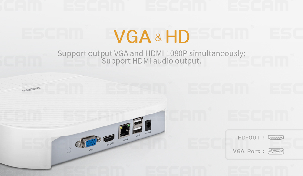 ESCAM PVR208 1080P 8+2CH ONVIF NVR with 2ch Cloud Channel For IP Camera System - White/US Plug