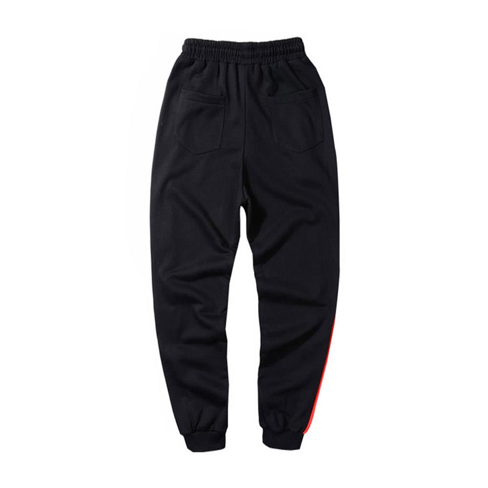 Men's Fashion Casual Loose Chemical Fiber Cotton Striped Comfortable Ankle Banded Pants Size M - Black
