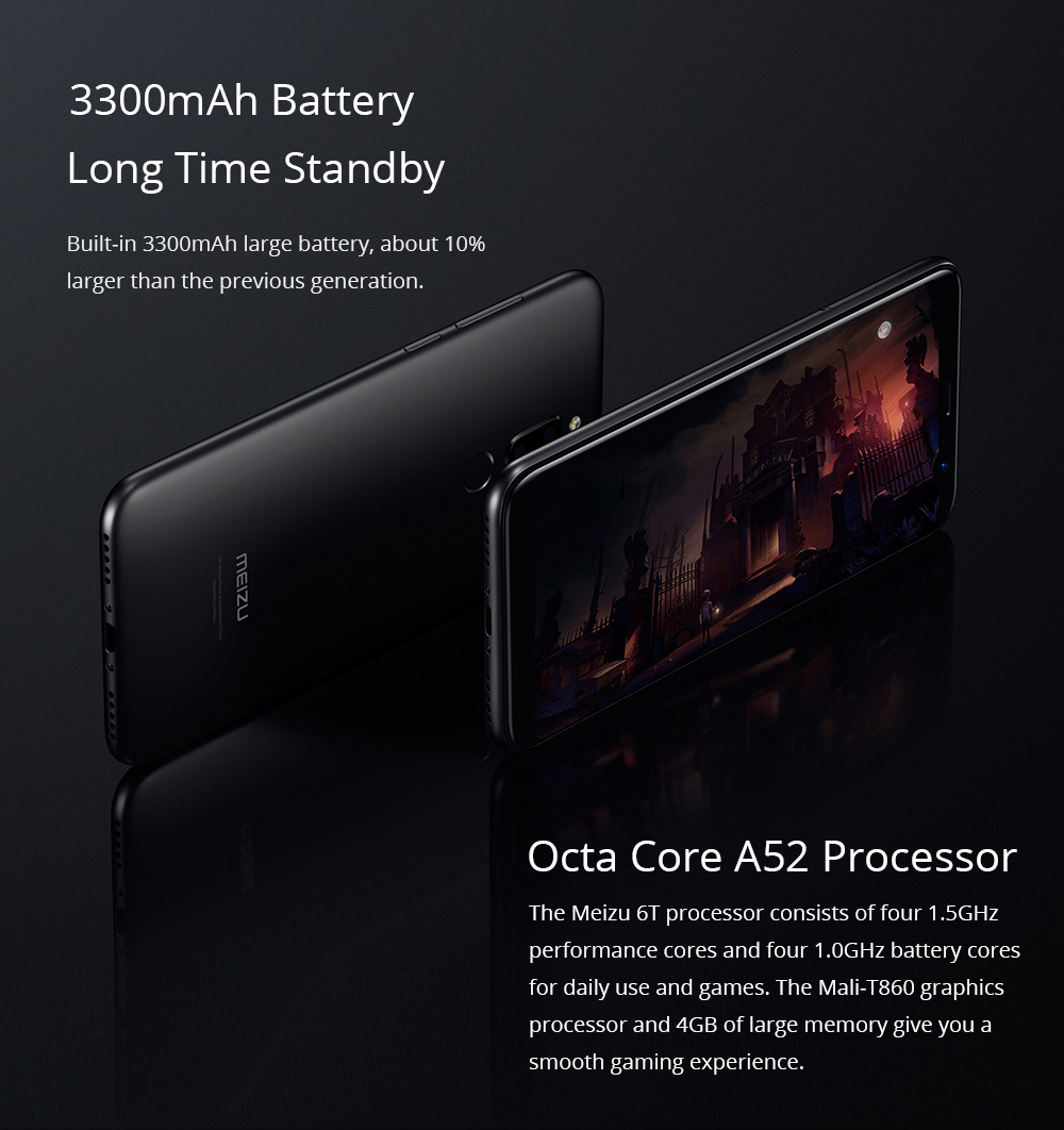 Meizu 6T 5.7 Inch 4G LTE Smartphone MTK6750 4GB 32GB 13.0MP+2.0MP Dual Rear Cameras Flyme 6 Full Screen Touch ID Infrared - Black
