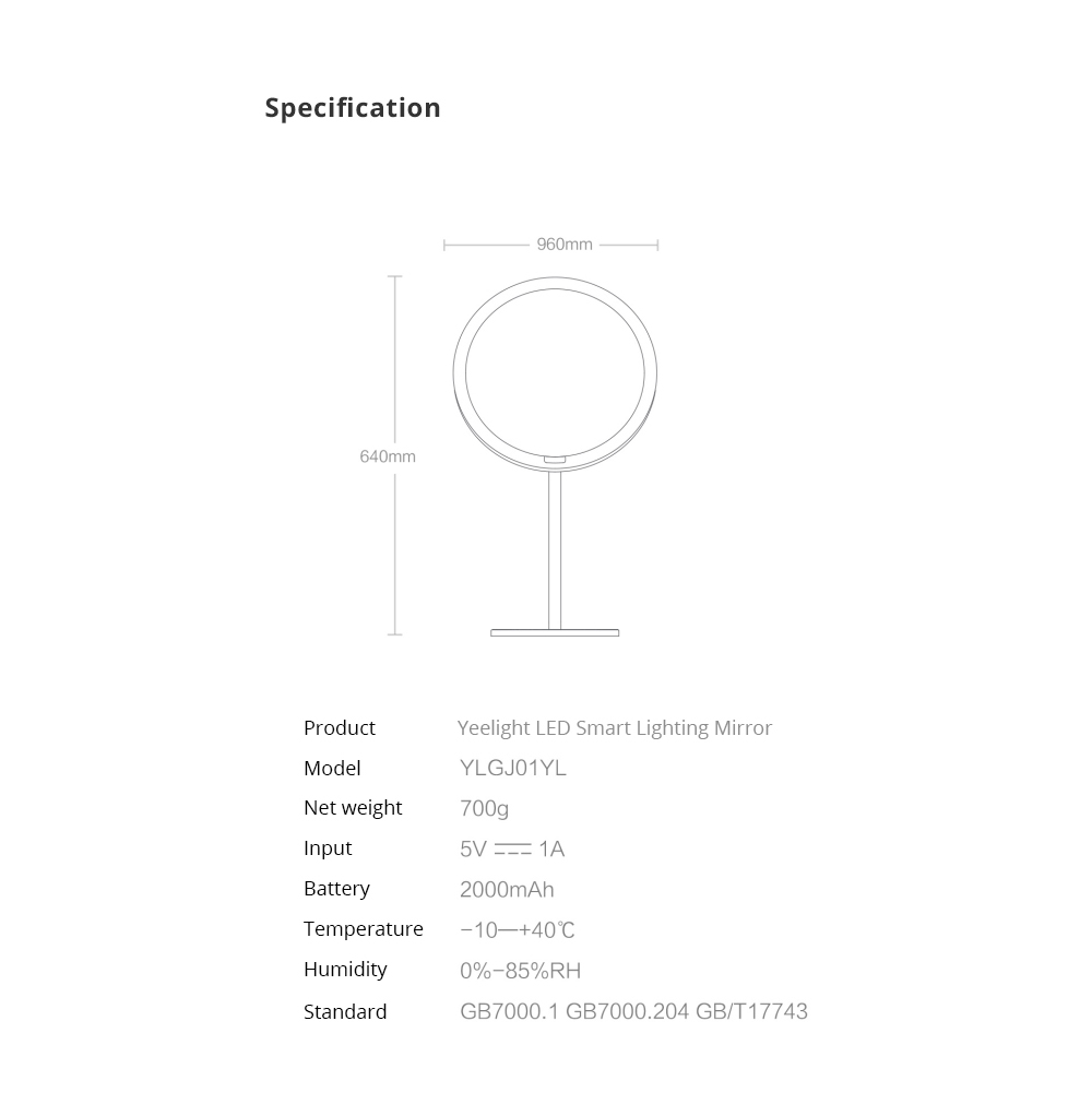 Yeelight LED Smart Lighting Mirror Smart Sensor Ra94 Reality Analog Natural Light Three Level Modes - White