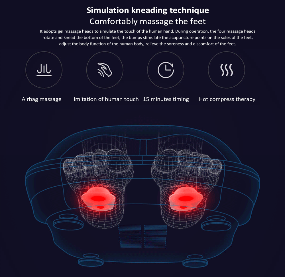 Xiaomi LERAVAN Kneading Foot Massager Air Pressure Massage Hot Compress Therapy 3D Get Massage Head - Grey