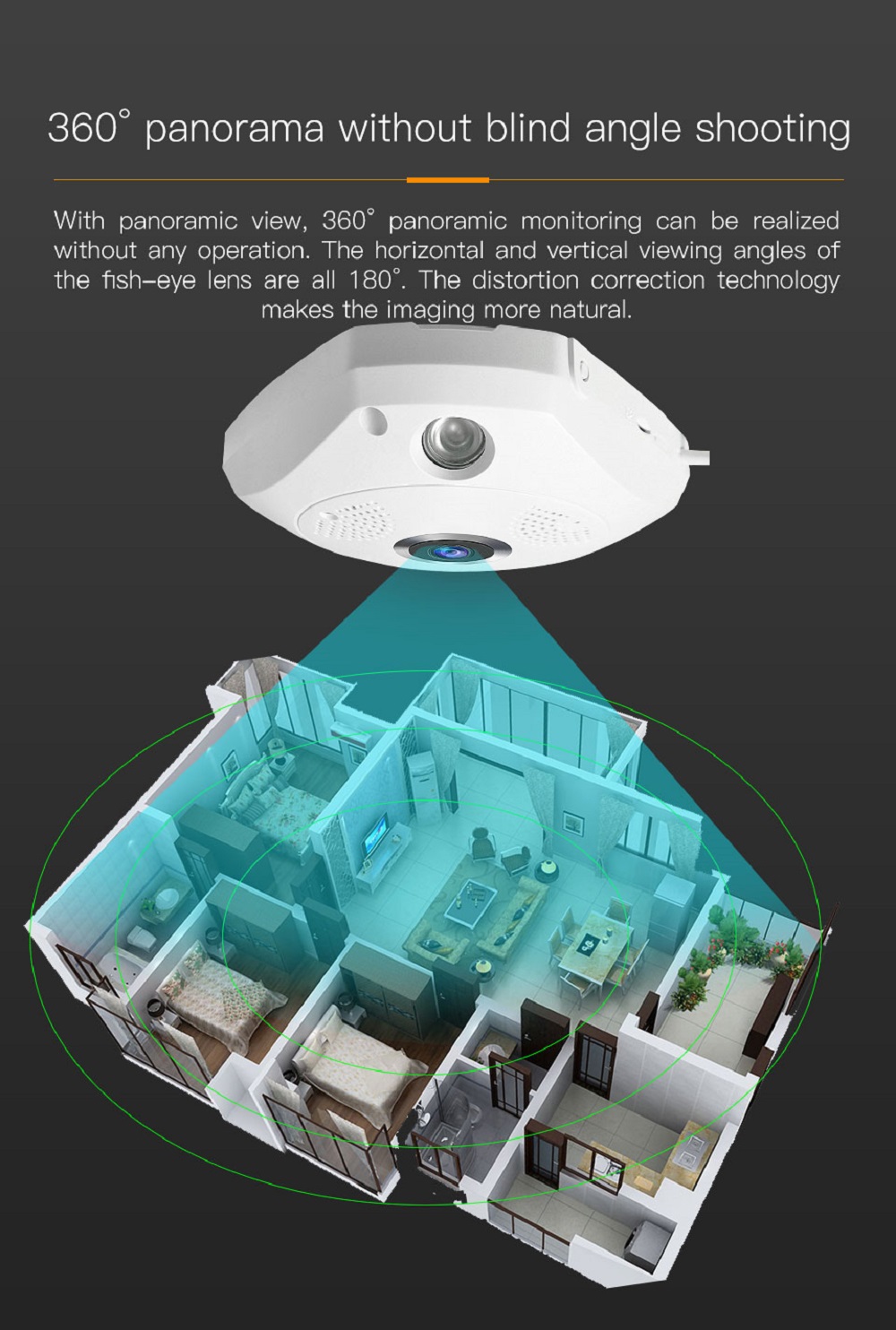 Vstarcam C61S 1080P WiFi Panoranic Fisheye Infrared Camera H.264 Compression Night Vision Camera - White EU Plug