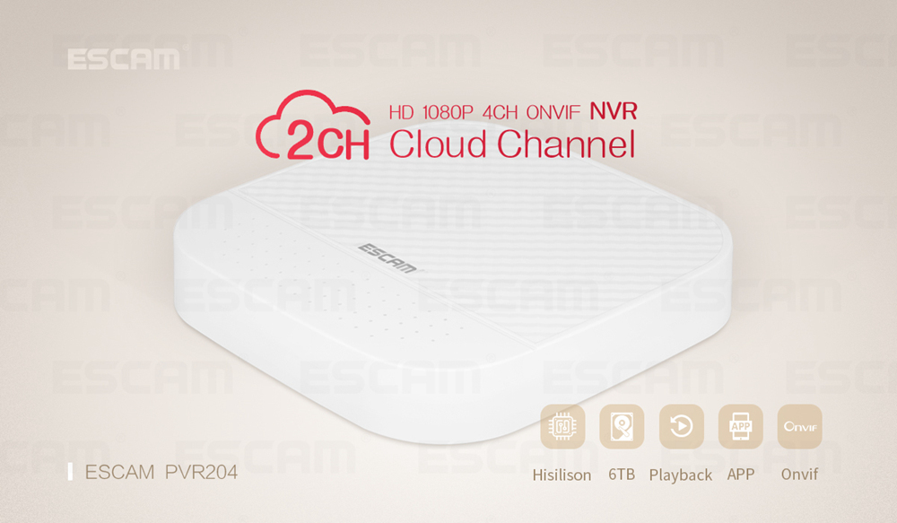ESCAM PVR208 1080P 4+2CH ONVIF NVR with 2ch Cloud Channel For IP Camera System - White/UK Plug
