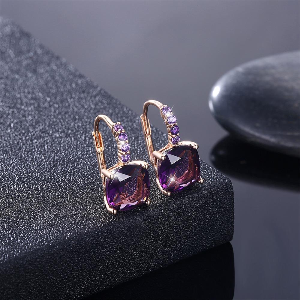 1 Pair Women's Fashion Beautiful Simple Rhinestone Earring Stylish Jewelry - Purple