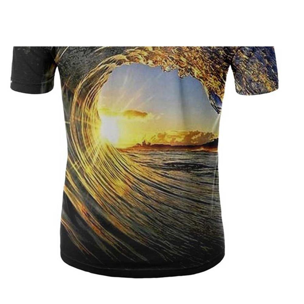 3D Digital Printed Sunset Wave Pattern Men's Summer Unisex Short Sleeve T-shirt Size 3XL - Multi Color