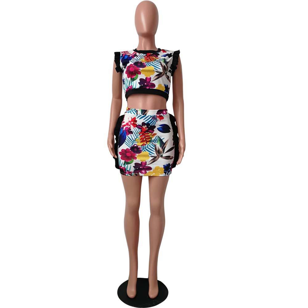 Sexy Floral Evening Party Sexy Dress Night Club Wear Charming Wraps Hip Clubwear 2 Pieces Suit Size XL - Color