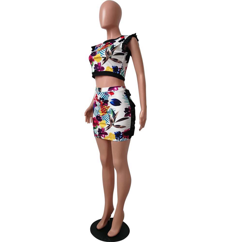 Sexy Floral Evening Party Sexy Dress Night Club Wear Charming Wraps Hip Clubwear 2 Pieces Suit Size XL - Color